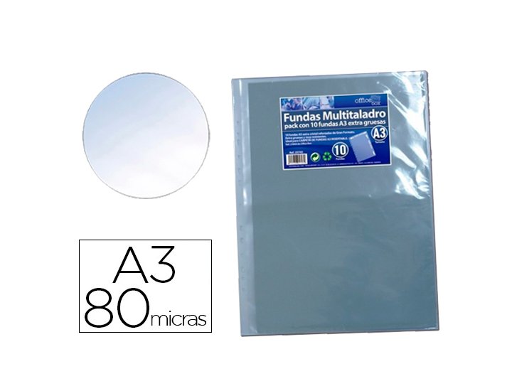 FUNDA MULTITALADRO DINA3 80 Micras PACK 10 UND Office Box