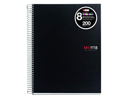 BLOC ESPIRAL Note BOOK-8 Tapa Polipropileno NEGRA 200 Hojas 70 Gramos Miquel Rius DINA4 HORIZONTAL