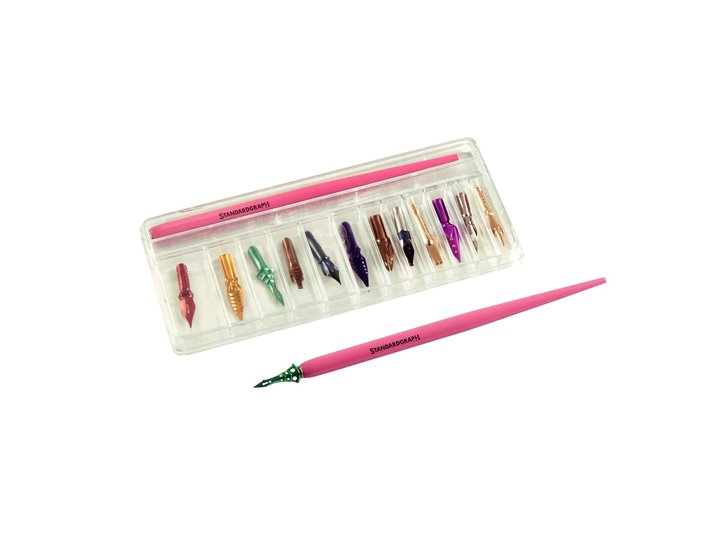 JUEGO ESCRITURA PLUMILLA DIBUJO+12 PLUMILLAS COLORES