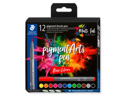 ROTULADOR STAEDTLER PIGMENT BRUSH BASIC COLOURS PACK 12 COLORES