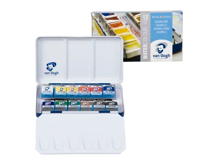 ACUARELA VAN GOGH CAJA METAL 12 MEDIAS PASTILLAS