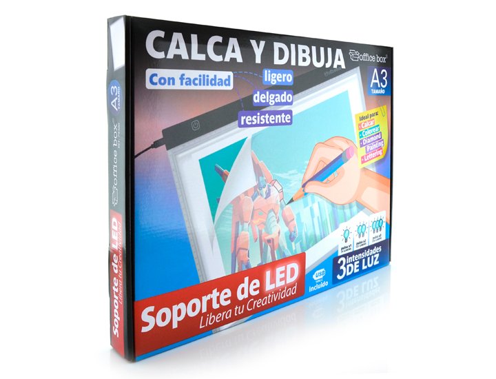 SOPORTE LED DINA3 ADAPTADOR USB 3 INTESIDADES DE LUZ CALCAR Office Box