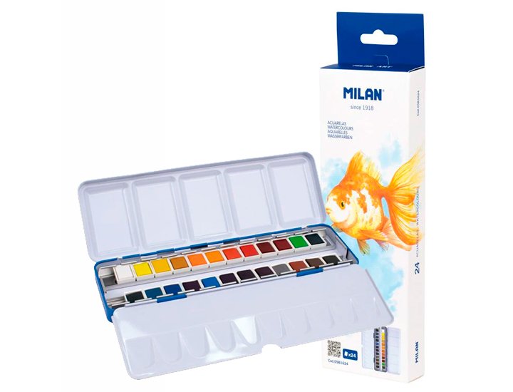 ACUARELA CAJA METALICA 24 MEDIO GODET MILAN