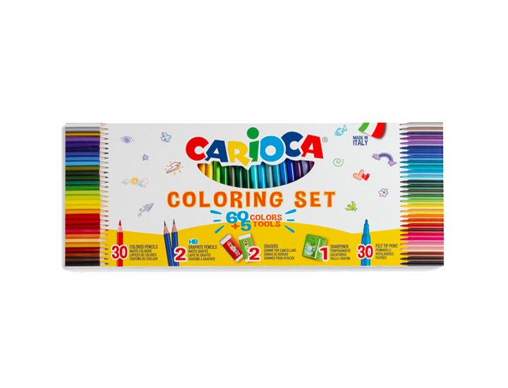 ROTULADOR CARIOCA COLORING SET 30 ROTULADORES+30 LAPICES COLORES+1GOMA+1SACAPUNTA+2 LAPIZ HB