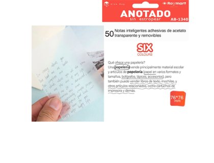 BLOC ADHESIVO 076X076 TRANSPARENTE 50 HOJAS TRANSPARENTE