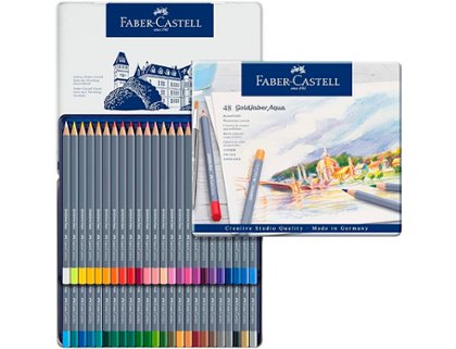 LAPIZ FABER CASTELL ACUARELABLE GOLDFABER AQUA CAJA METAL 48 Colores