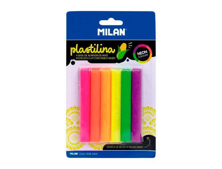 PLASTILINA MILAN BLISTER 6 COLORES NEON
