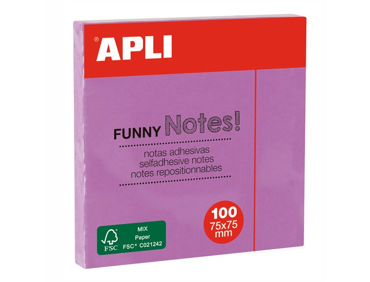 BLOC DE NOTAS ADHESIVAS 075X075 MM 100 HOJAS APLI LILA PASTEL