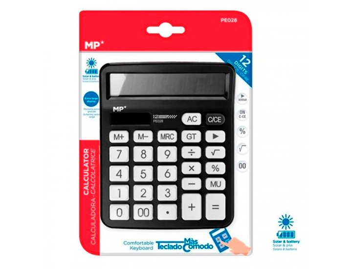 CALCULADORA  SOBREMESA 12 DIGITOS SOLAR Y PILAS NEGRO