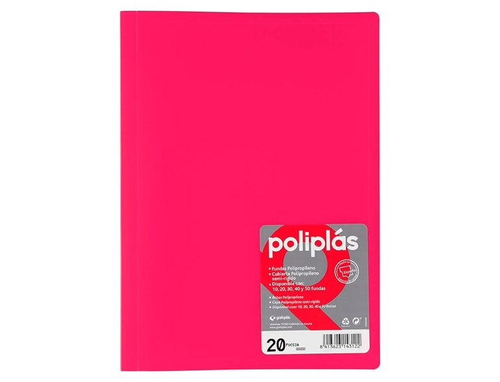CARPETA FUNDAS DINA4 20 FUNDAS GRAFOPLAST POLIPLAS TRASLUCIDO ROSA PASTEL