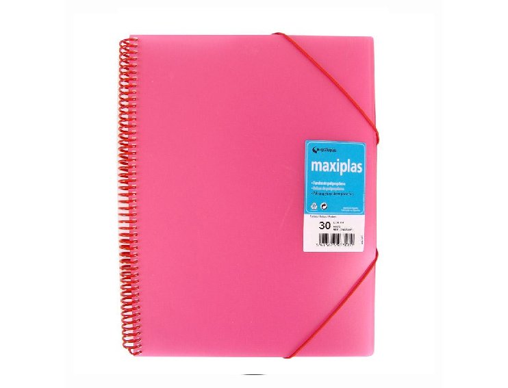 CARPETA FUNDAS ESPIRAL DINA4 30 FUNDAS GRAFOPLAST MAXIPLAS TRASLUCIDA ROJO