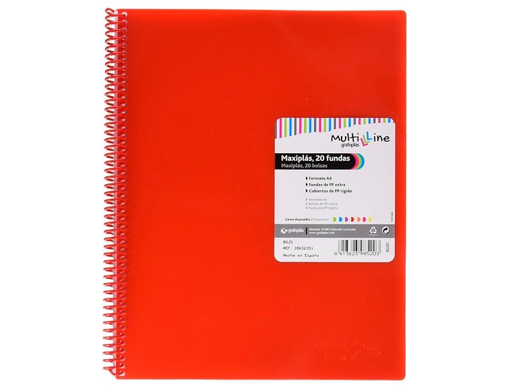 CARPETA FUNDAS ESPIRAL DINA4 20 FUNDAS GRAFOPLAST GLOSS ROJO