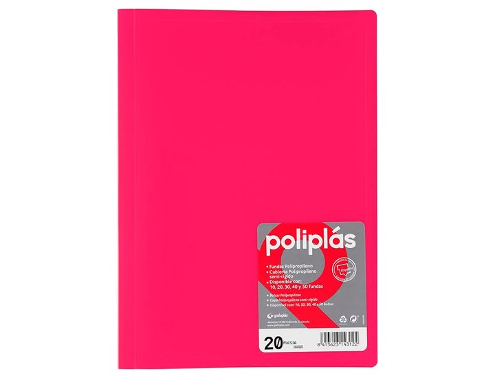 CARPETA FUNDAS DINA4 20 FUNDAS ENCUADERNADO GRAFOPLAST GLOSs FUCSIA