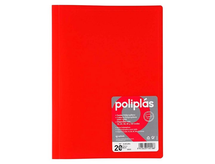 CARPETA FUNDAS DINA4 20 FUNDAS ENCUADERNADO GRAFOPLAST GLOSS ROJO