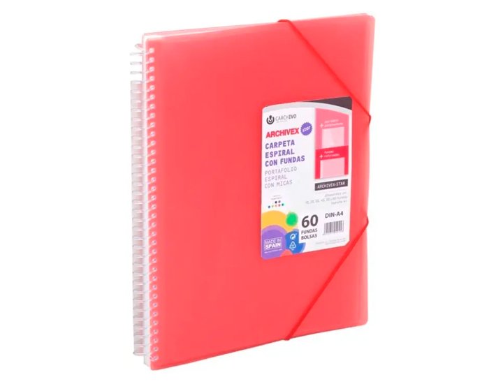 CARPETA FUNDAS ESPIRAL DINA4 20 FUNDAS CANGURO ROJO