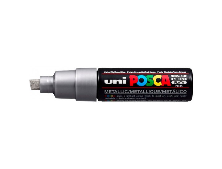 ROTULADOR UNI BALL POSCA GRUESO BISELADA 8MM PLATA METALICO
