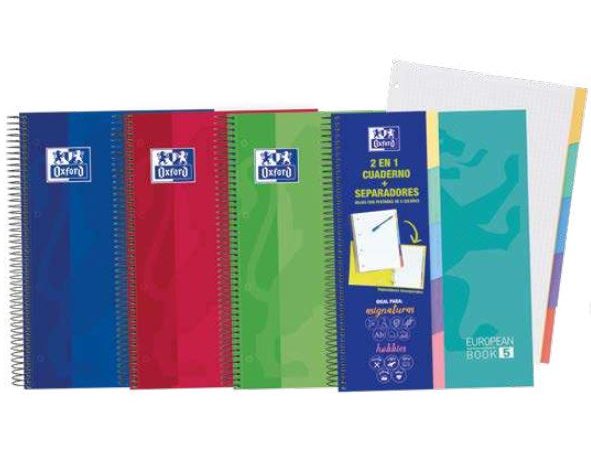 BLOC ESPIRAL DINA4 100 Hojas CUADRO 5MM OXFORD EUROPEAN TAPA EXTRADURA COLORES SURTIDOS