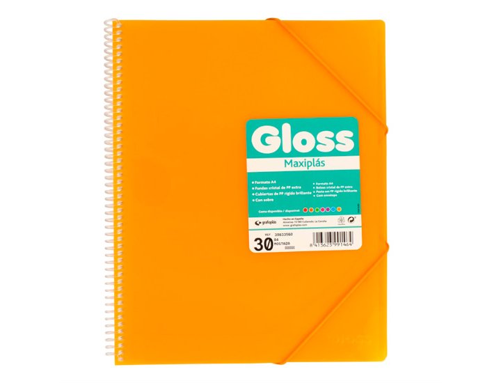 CARPETA FUNDAS ESPIRAL DINA4 30 FUNDAS GRAFOPLAST GLOSS MOSTAZA