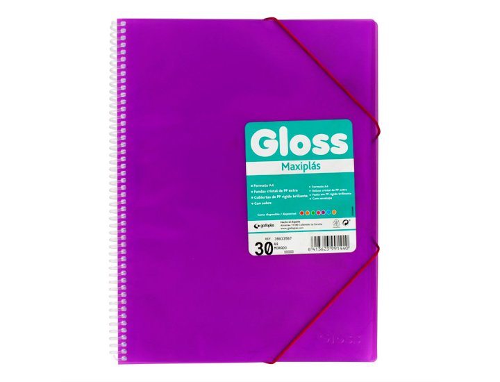 CARPETA FUNDAS ESPIRAL DINA4 30 FUNDAS GRAFOPLAST GLOSS MORADO