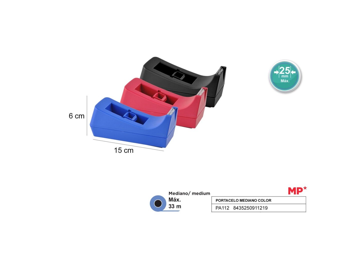 PORTAROLLOS MESA PLASTICO 33 METROS COLORES