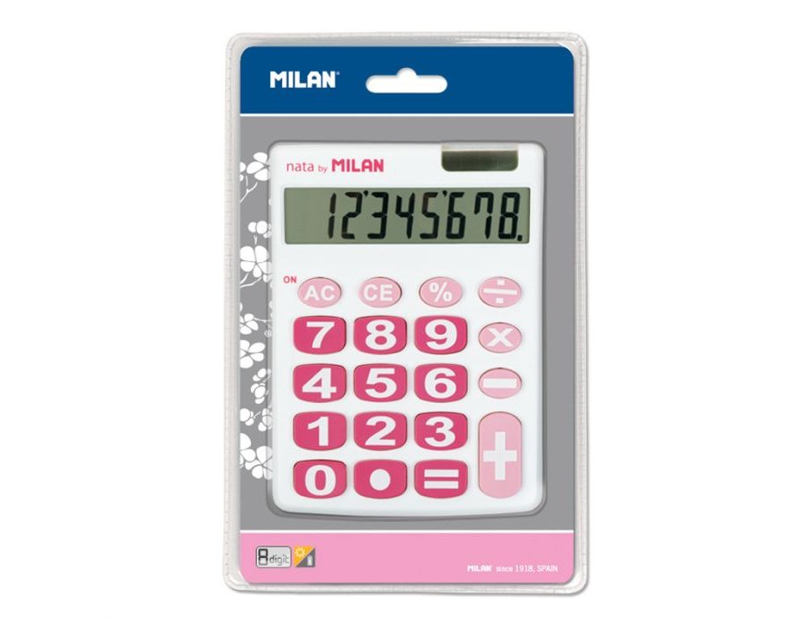 CALCULADORA MILAN SOBREMESA 8 DIGITOS BLANCA/ROSA