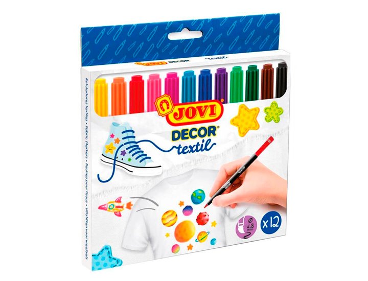 ROTULADOR JOVI CAJA  12 COLORES JOVIDECOR TEXTIL