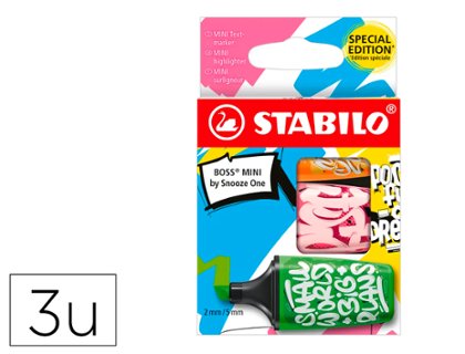 ROTULADOR FLUOR STABILO BOSSMINI BY SNOOZE ONE PACK 3 COLORES