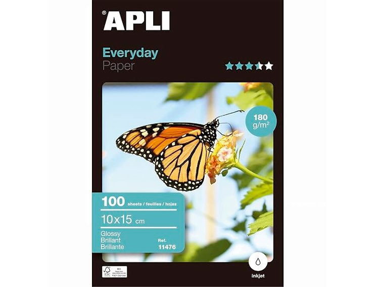 PAPEL INKJET APLI EVERY DAY 100 HOJAS 180 Gramos GLOSSY 10X15 Cm