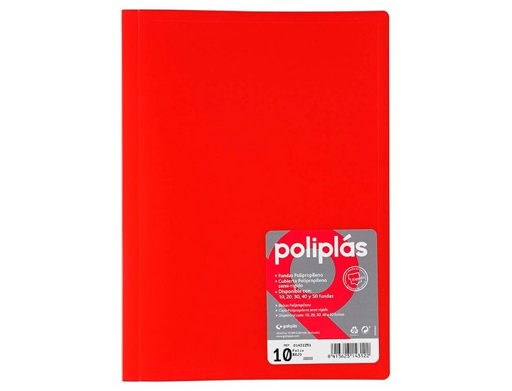 CARPETA FUNDAS DINA4 10 FUNDAS ENCUADERNADO GRAFOPLAST GLOSS ROJO