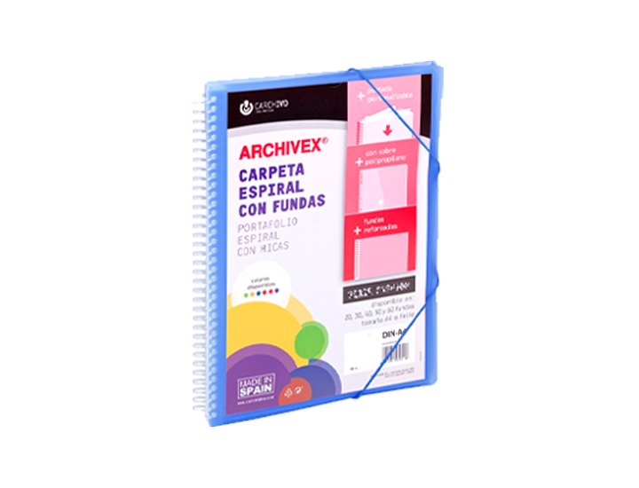 CARPETA FUNDAS ESPIRAL DINA4  30 FUNDAS CANGURO AZUL