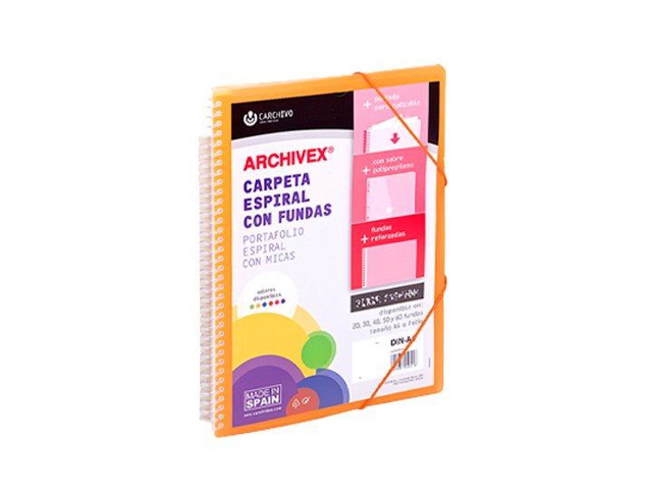 CARPETA FUNDAS ESPIRAL DINA4  20 FUNDAS CANGURO NARANJA