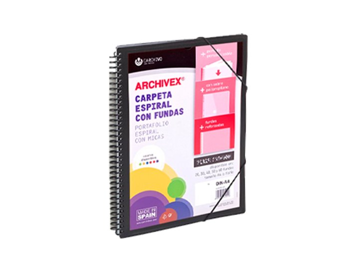 CARPETA FUNDAS ESPIRAL DINA4  30 FUNDAS CANGURO NEGRA