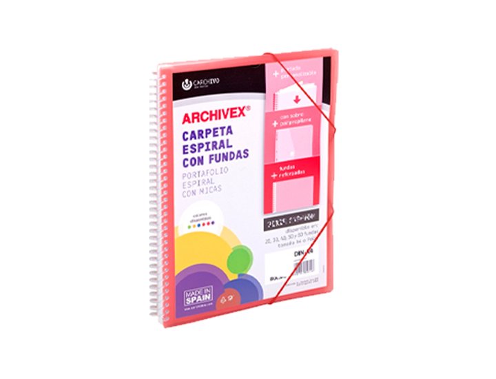 CARPETA FUNDAS ESPIRAL DINA4  20 FUNDAS CANGURO ROJO