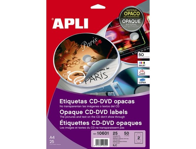 ETIQUETAS CD-ROOM APLI 117MM PACK  25 Hojas OPACAS PERMANENTE