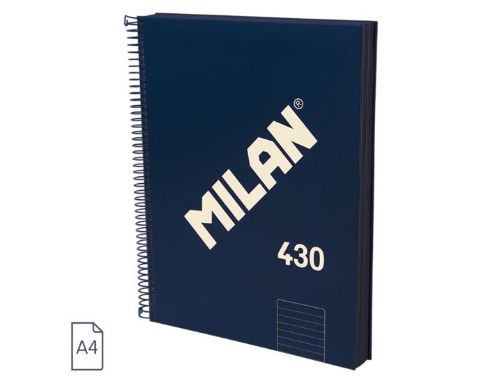BLOC ESPIRAL DINA4 120 HOJAS 95 GRAMOS TAPA DURA MILAN 430 AZUL MARINO LINEA HORIZONTAL
