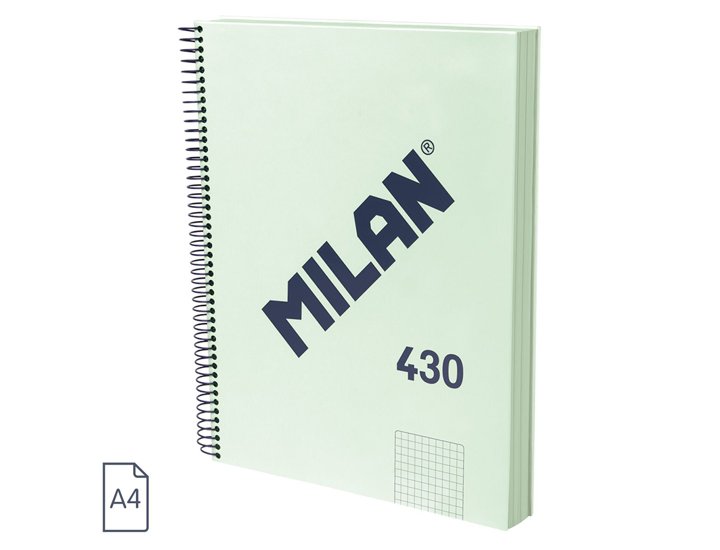 BLOC ESPIRAL DINA4 120 HOJAS 95 GRAMOS TAPA DURA MILAN 430 VERDE PASTEL CUADRICULA 5X5 MM