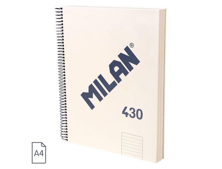 BLOC ESPIRAL DINA4 120 HOJAS 95 GRAMOS TAPA DURA MILAN 430 BLANCA LINEA HORIZONTAL