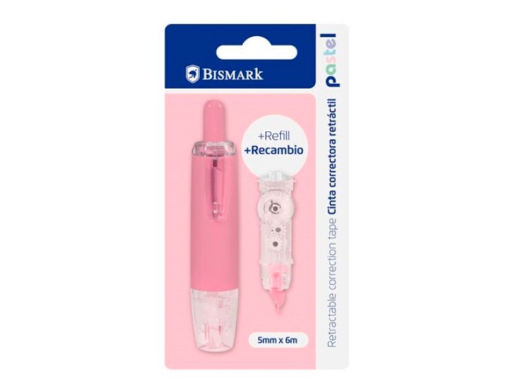 CORRECTOR CINTA 5MMX6Metros RETRACTIL PASTEL + RECAMBIO BISMARK