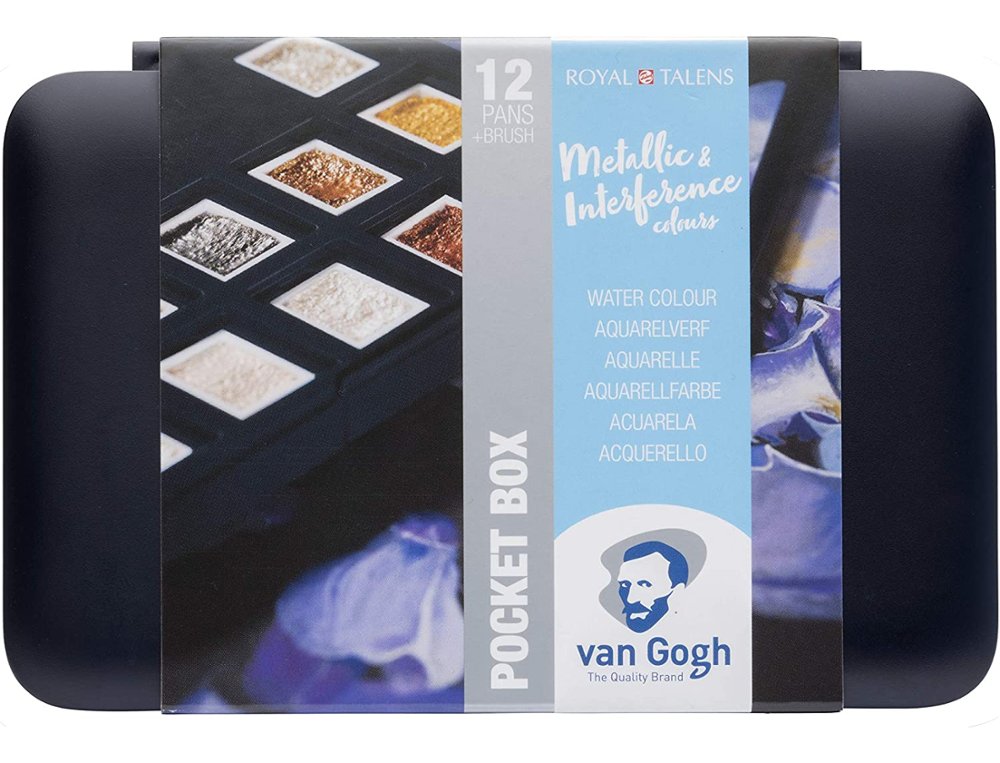ACUARELA CAJA VAN GOGH PLASTICO 12 MEDIAS PASTILLAS METALICOS