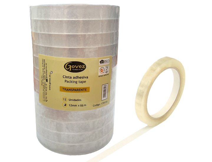CINTA ADHESIVA 12 mm X 66 Metros TRANSPARENTE GOVEZ