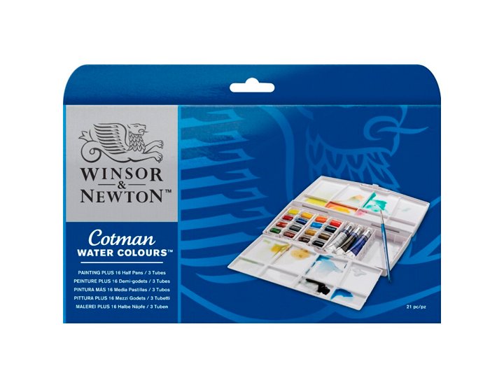 ACUARELA CAJA Winsor  and  Newton 16 PASTILLAS PINTOR PLUS +3 TUBOS