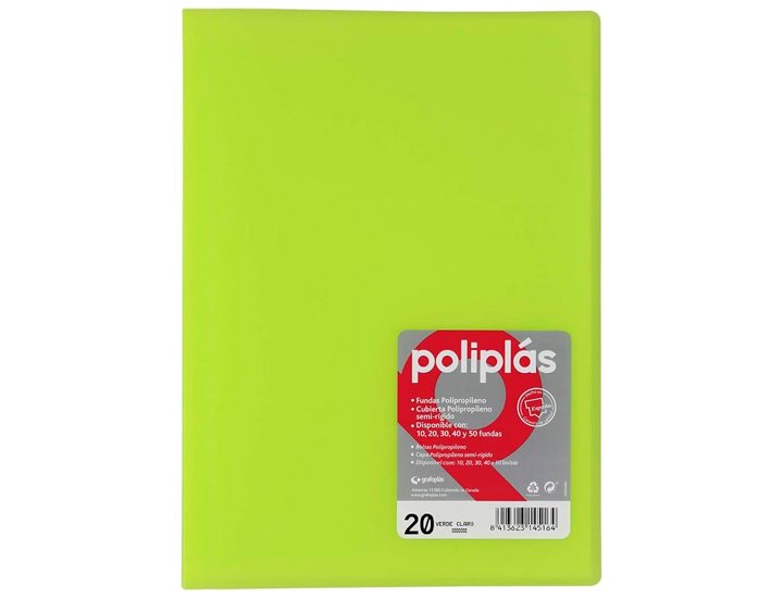 CARPETA FUNDAS DINA4 20 FUNDAS GRAFOPLAST POLIPLAS TRASLUCIDO VERDE PASTEL