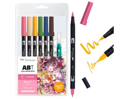 ROTULADOR TOMBOW DUAL BRUSH ABT DOBLE PUNTA+PINCEL MANGA FLOWER EDICION LIMITADA