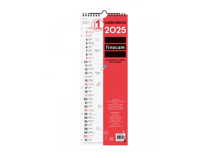 CALENDARIO DE PARED ESPIRAL 155X430 MM FINOCAM PARA ESCRIBIR