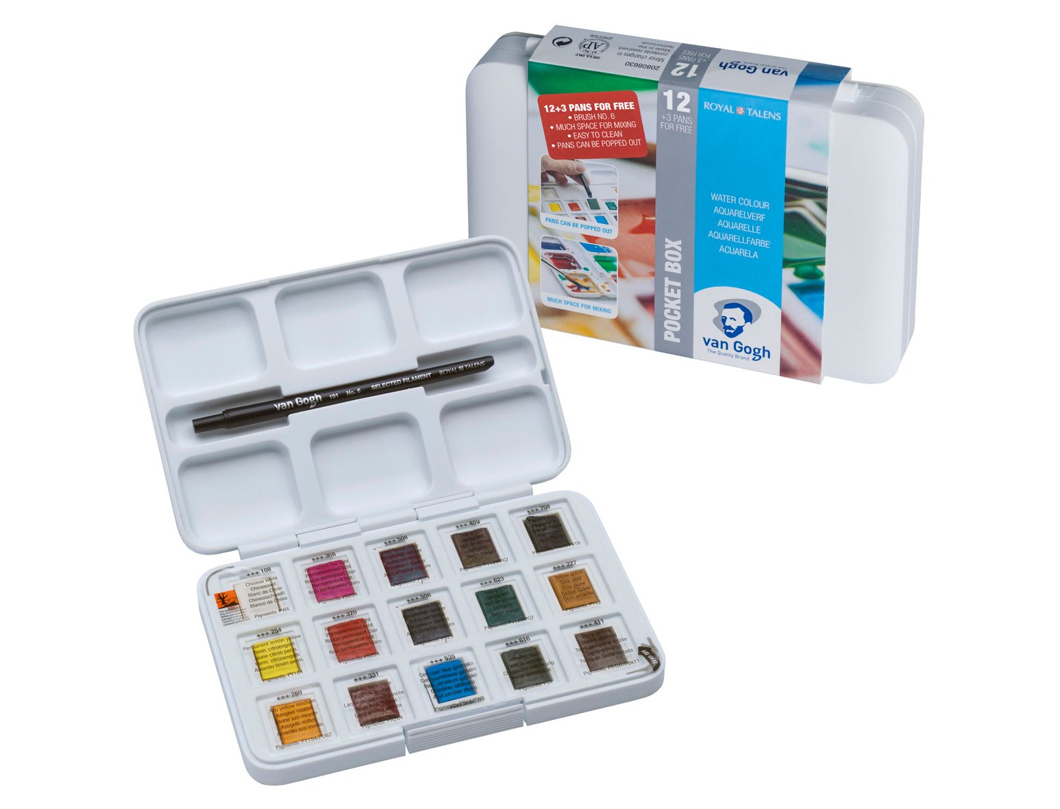 ACUARELA CAJA VAN GOGH PLASTICO 12 MEDIAS PASTILLAS