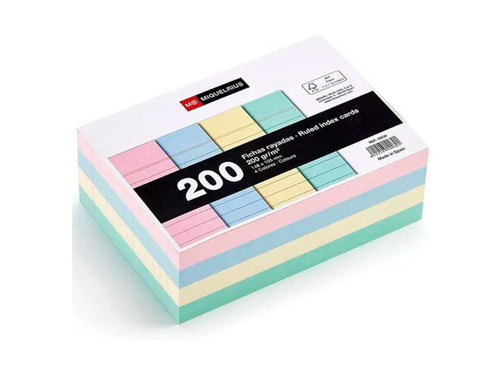 FICHA 148X105 COLORES 200 Hojas RAYADO HORIZONTAL PACK 4 COLORES