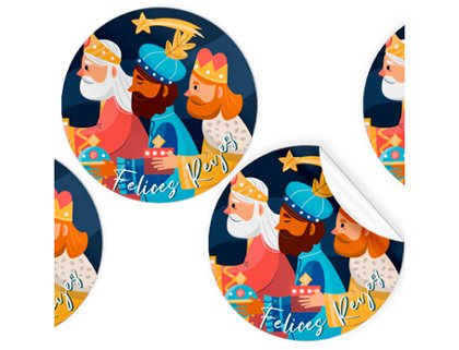 ETIQUETAS NAVIDAD REDONDA NAVIDAD REYES PACK 250