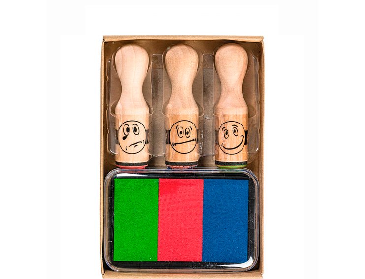 SET 3 SELLOS INFANTILES CARITAS Y TINTA COLORES