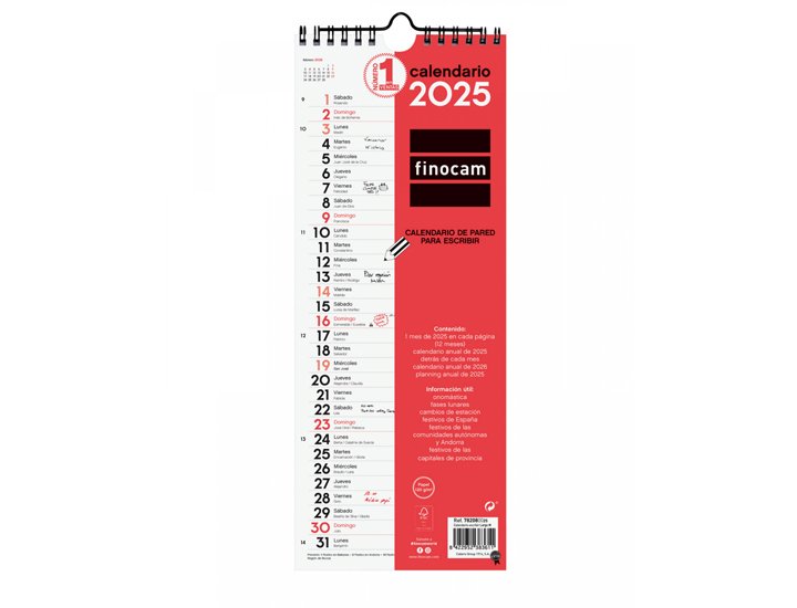 CALENDARIO DE PARED ESPIRAL 130X330 MM FINOCAM NEUTRO PARA ESCRIBIR
