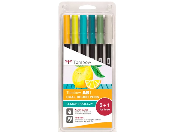ROTULADOR TOMBOW DUAL BRUSH ABT PUNTA PINCEL PACK 5+1 LEMON SQUEEZY
